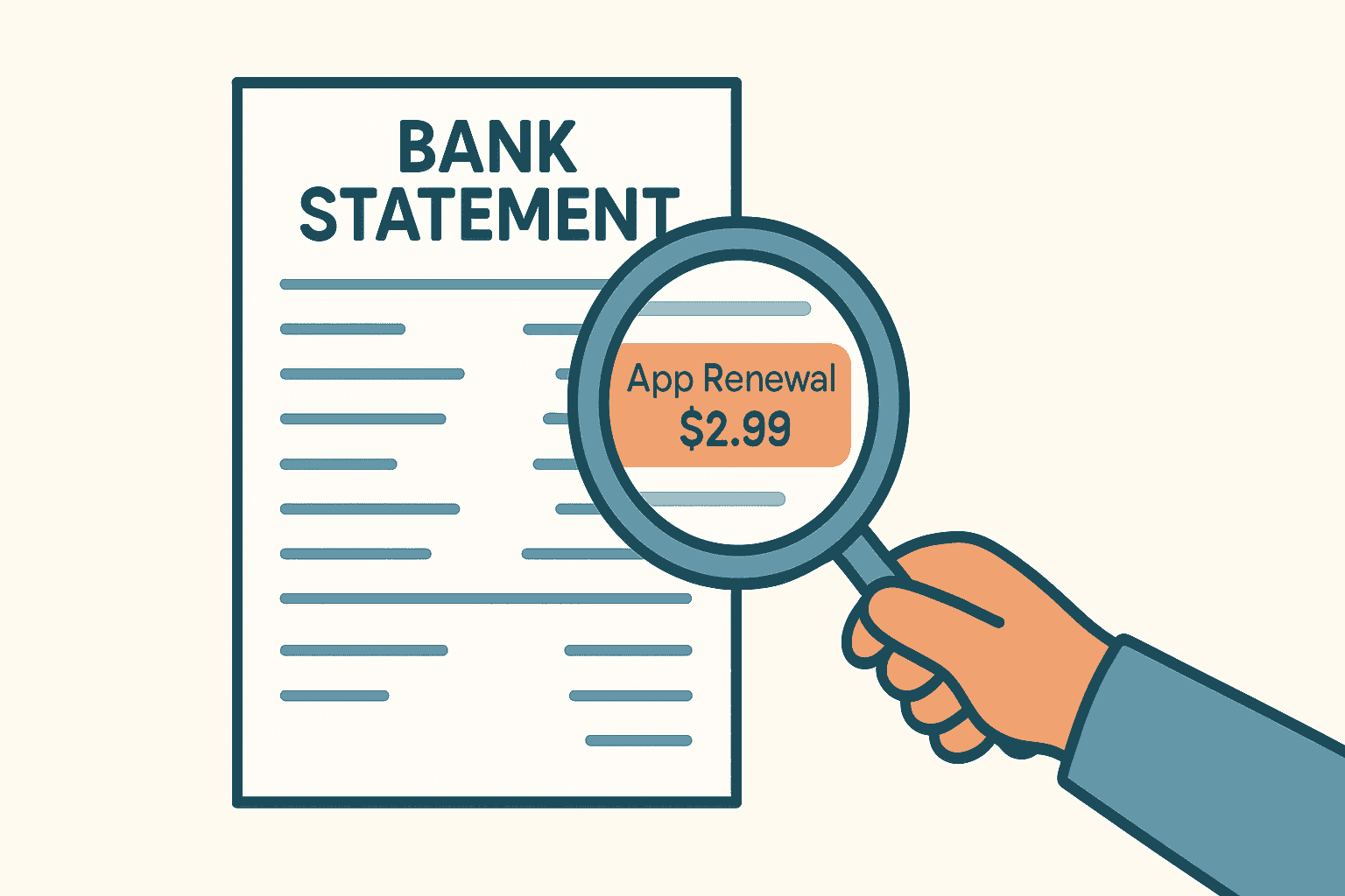 magnifying glass overlooking bank statement